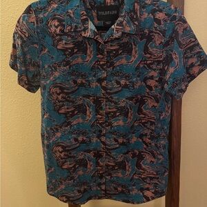 Wildfang Teal, Pink and Black Swirl Button Down Shirt